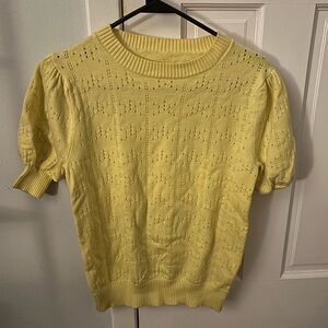 Yellow Women's Sweater Knit Top with puff sleeves